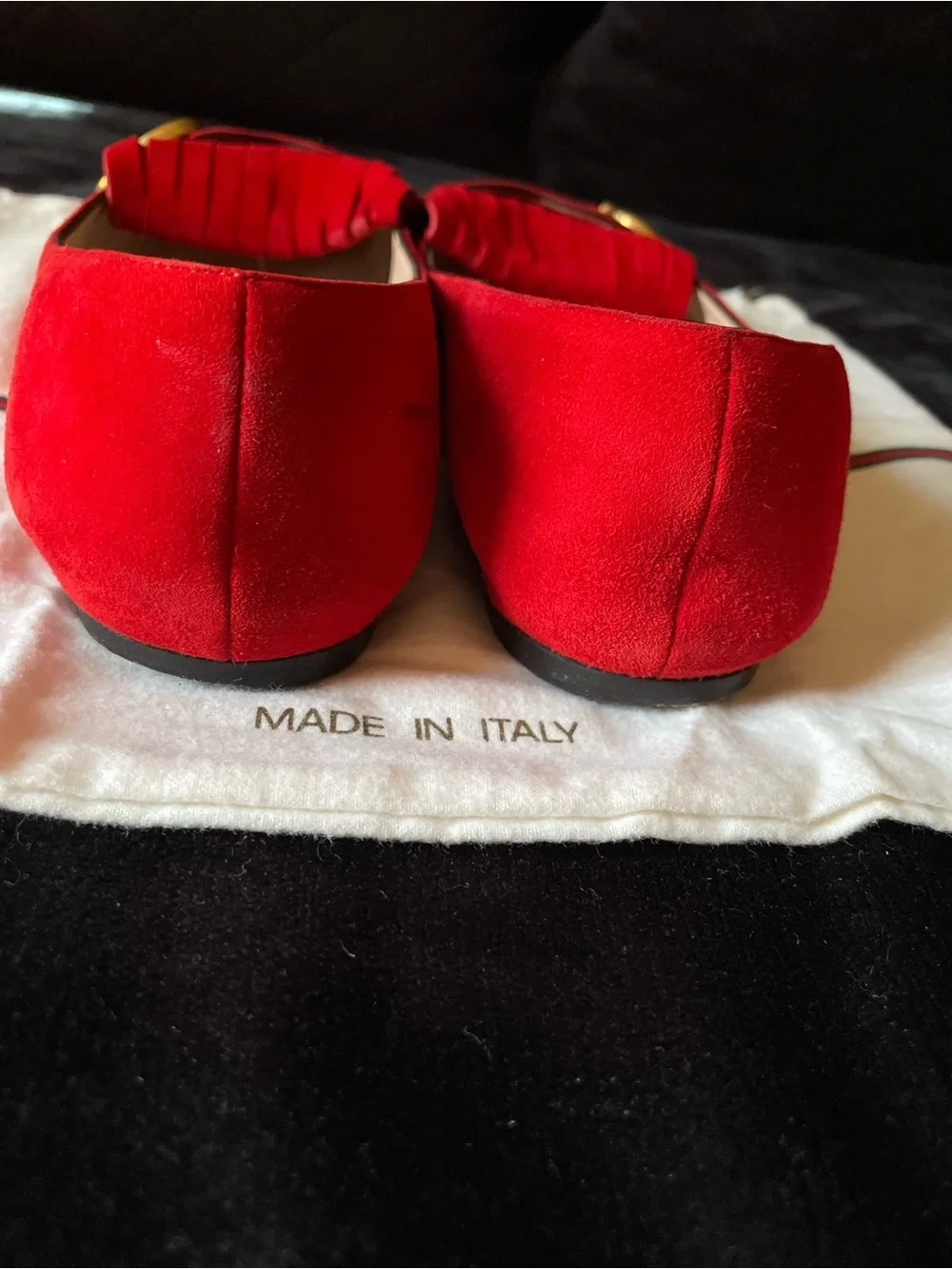 Authentic Gucci Red Suede Fringe GG Loafers for Women